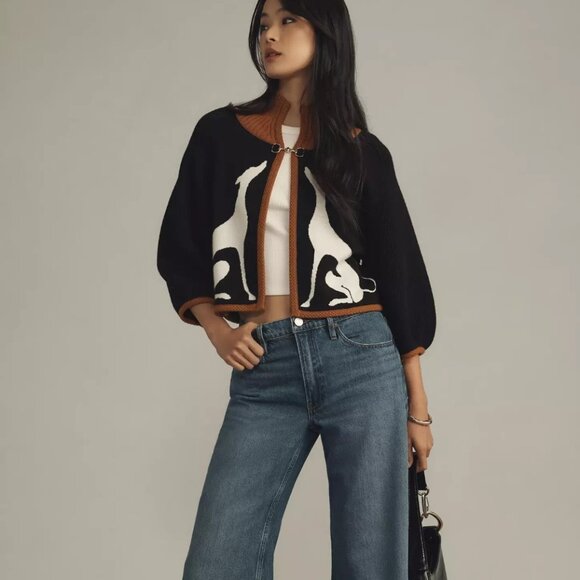 Anthropologie Maeve Dog Knit Cardigan Sweater Cape Greyhound Dogs Shrug L NWT - Picture 3 of 9